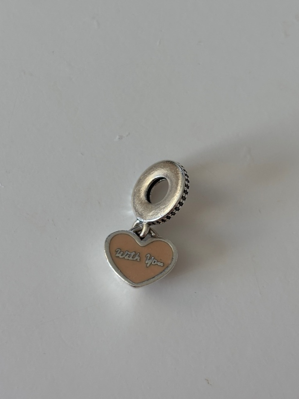 Pandora Silver Heart Dangle Charm with Pink Enamel